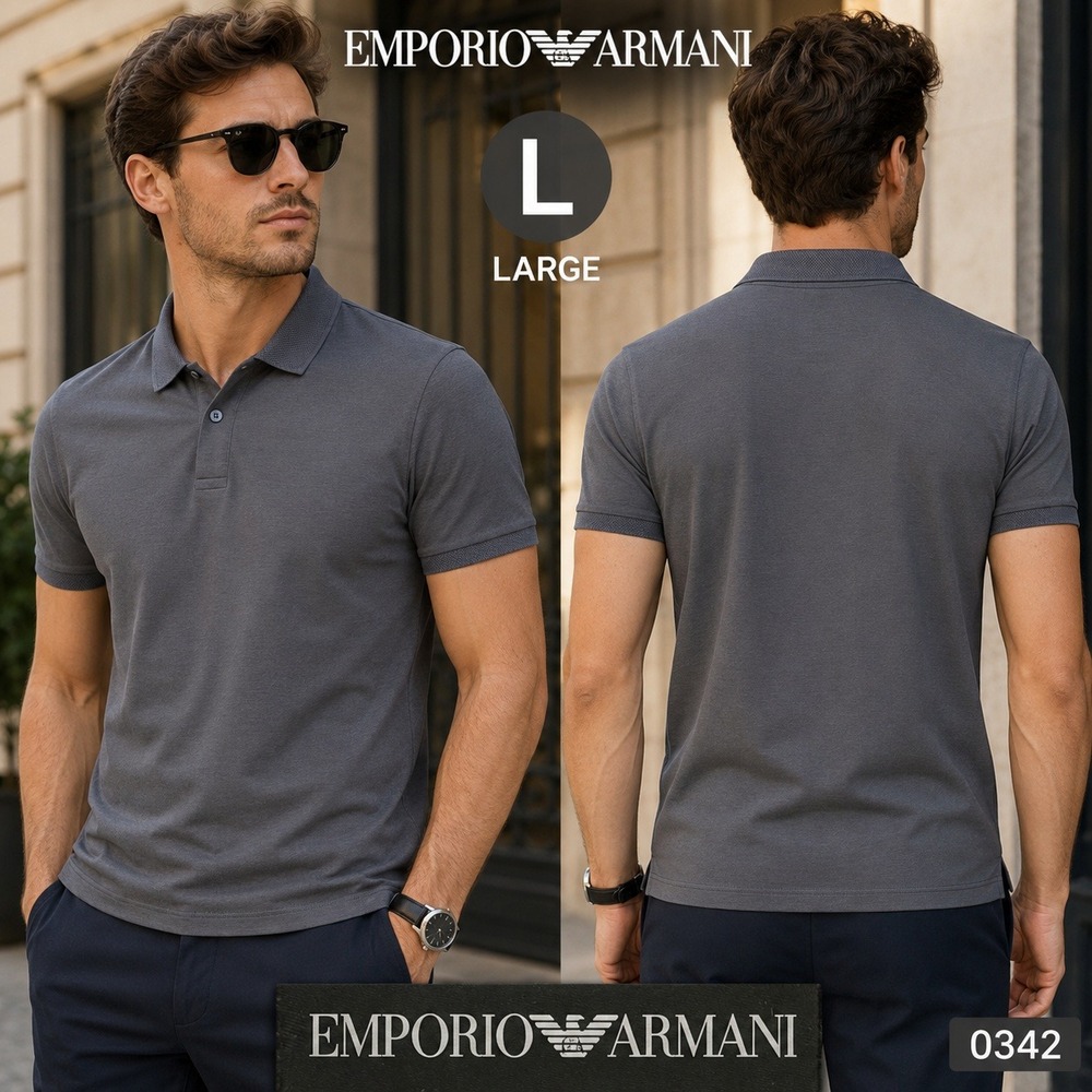 Emporio Armani Mens Polo Shirt Charcoal Grey Short Sleeve Size L Logo 0342